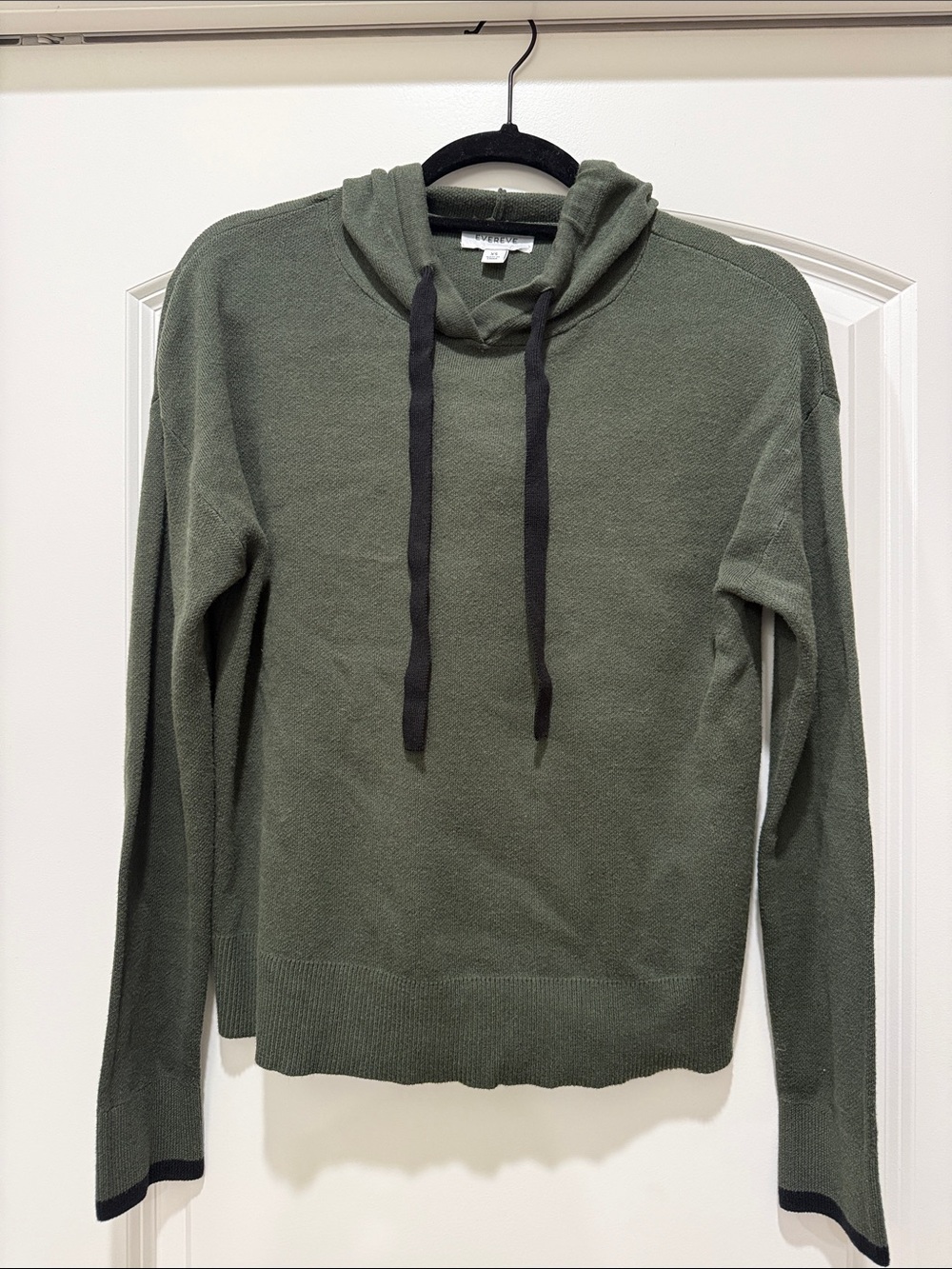 Evereve Olive Green Crewneck Sweater with Black Drawstrings